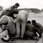 1950 Masetti tries a Lambretta prototype in Monthléry