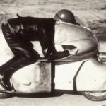 1950 Masetti tries a Lambretta prototype in Monthléry