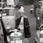 1958 Epiphany day (the three kings) in Milan with Lambretta scooters