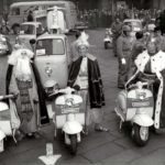 1958 Epiphany day (the three kings) in Milan with Lambretta scooters