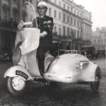 Policeman with Lambretta scooter sidecar